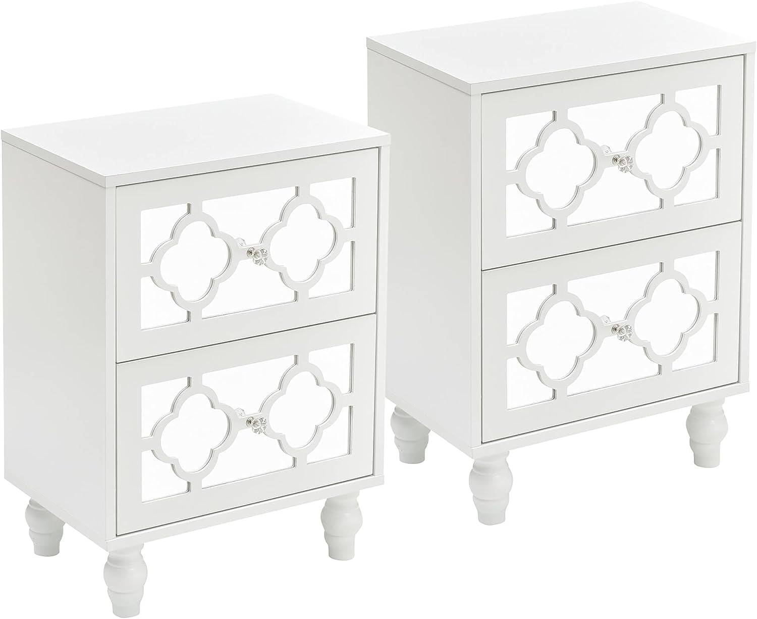 Mirrored Nightstand Set of 2, End Table Bedside Table with 2 Storage Drawer Dressr and Wood Legs