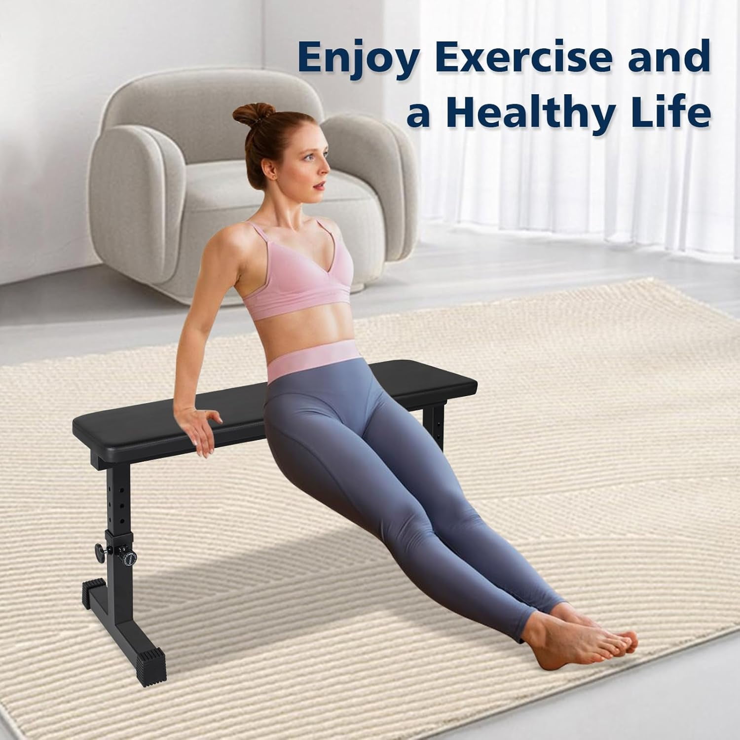 HooKung Adjustable Weight Bench Heavy Duty Steel Flat Workout Bench for Home Gym with Quick Assembly, Anti-Slip Base Multi-Functional Strength Training Bench for Full-Body Workouts