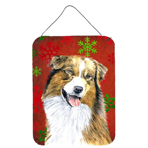 Australian Shepherd Red Snowflakes Holiday Christmas Wall Door Hanging Prints