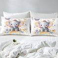 thumbnail image 3 of Cartoon Elephant Queen Size Bed Sheets,Kawaii Rainbow Rose Fitted Sheet Teens,Butterfly Animals Bedding Set,Woodland Flower Floral Blossom Sheets （No Top Sheet）, 3 of 5