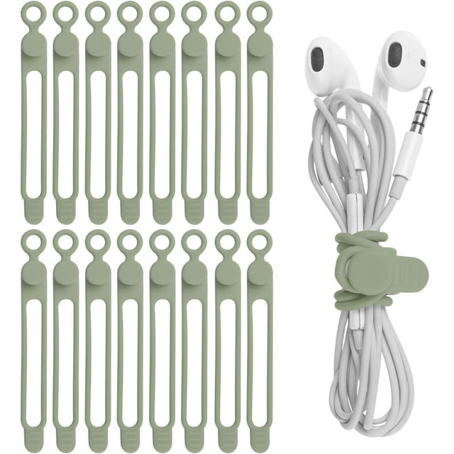 Paquete de 16 correas de silicona para cables, cargador de auriculares, teléfono, ratón, audio, ordenador, bridas de fijación reutilizables para el hogar, oficina, cocina, escuela (verde)