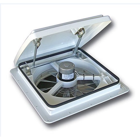 MaxxAir Ventilation Solutions Roof Vent 00-04751KSX MaxxFan Plus; Power Lift Opening; For 14 Inch x 14 Inch Vent; Fits Roof Depth 2 Inch to 6-1/2 Inch Thick; With Screen; With 4 Speed Fan; White Lid