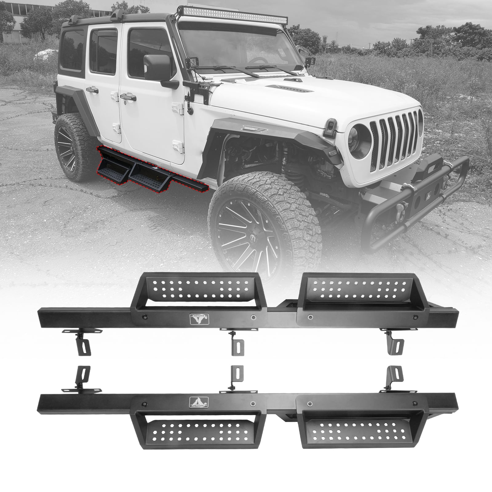 WOLFSTORM Side Steps Nerf Bar for 20182022 Jeep Wrangler JL 4DR