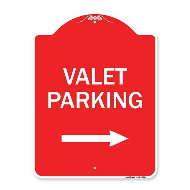 Panneau de la Série Designer 18 x 24 Po - Valet de Stationnement avec Flèche Droite, Rouge et Blanc