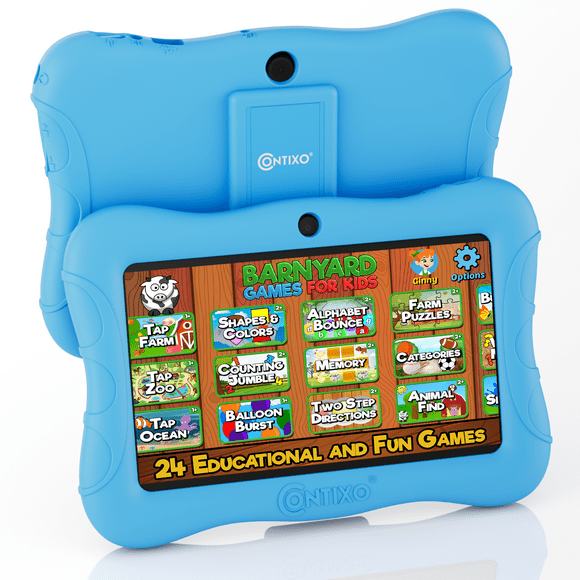 Kids Contaxo Tablette V9, 7 Pouces HD, Âges 3-7, Tablette pour Tout-Petits avec Appareil Photo, Contrôle Parental - Android, 32GB, WiFi, Tablette d'Apprentissage pour Enfants, Bleu