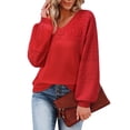 thumbnail image 2 of Jersey Messic con cuello en V para mujer, rojo, talla L, otoño 2024, 2 of 5