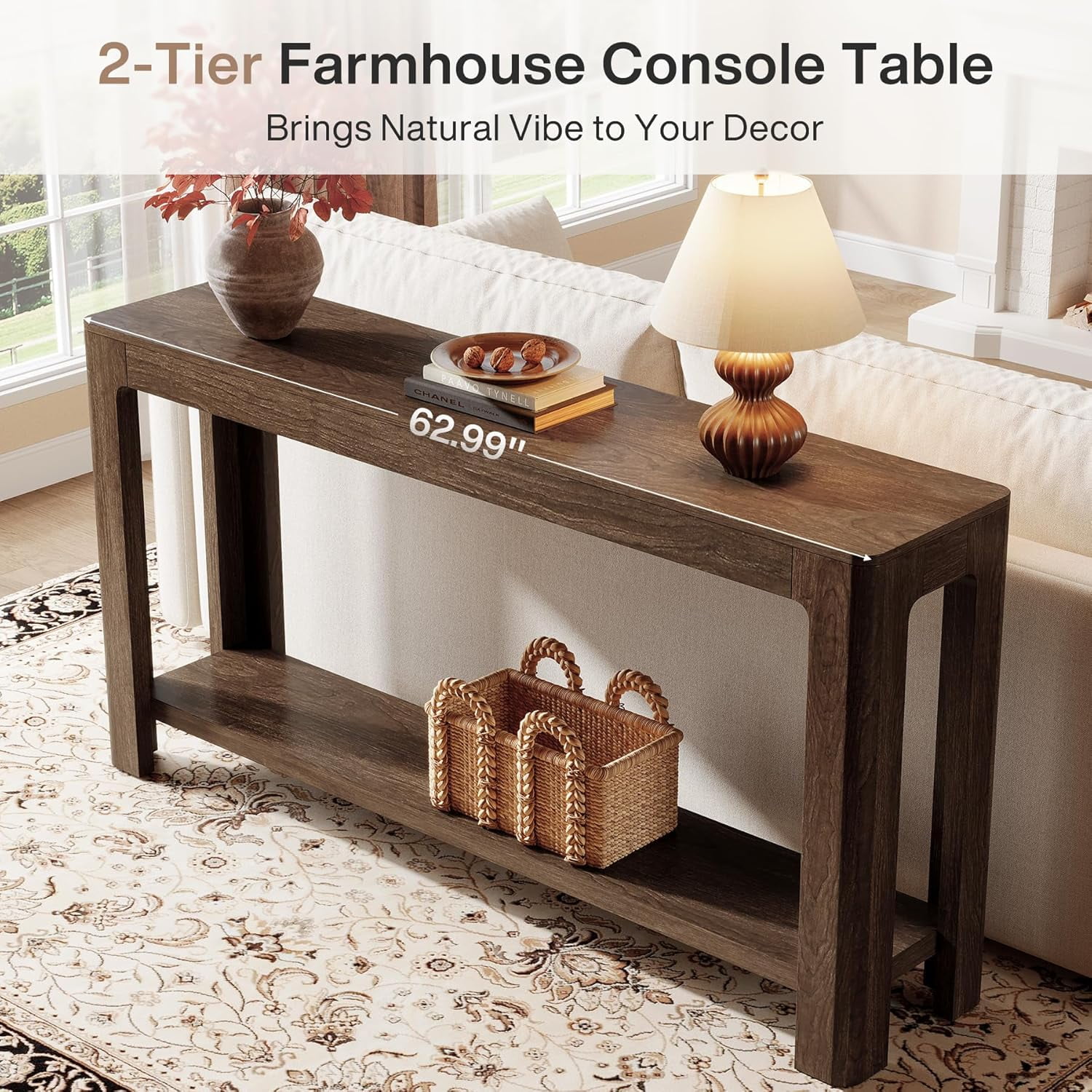 Tribesigns 63 Inch Long Entryway Console Table for Foyer, Hallway, Rustic Brown