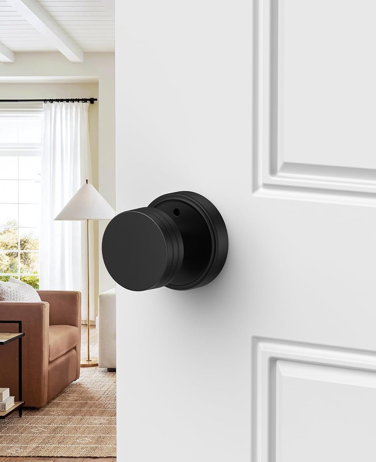 Klamerit Privacy Matte Black Door Knobs Heavy Duty Zinc Alloy Round Interior Door Knobs with Lock,for Bathroom & Bedroom
