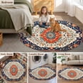 thumbnail image 5 of Orange Blue Boho Round Area Rug 7 FT, Non Slip Living Room Area Carpet, Vintage Ethnic Geometric Abstract Washable Soft Circular Rug Non-Shedding Floor Carpet for Bedside Office Play Room Classroom, 5 of 9
