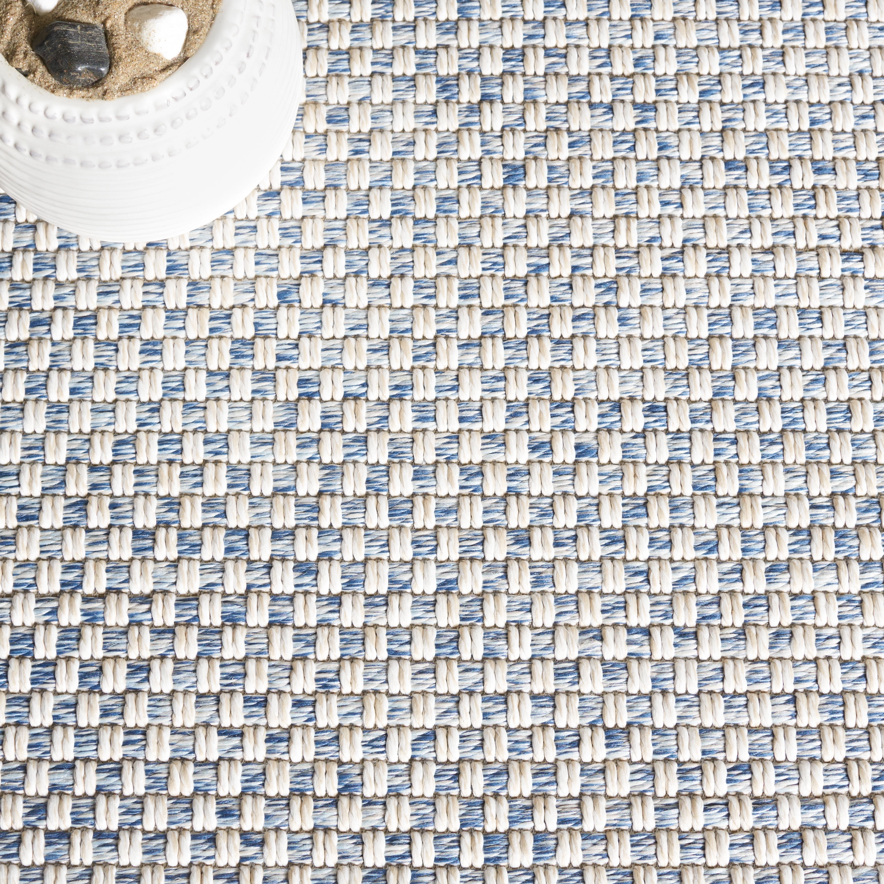 SAFAVIEH Sisal All-Weather Delroy Solid Indoor/Outdoor Area Rug, Blue/Ivory, 6'7" x 6'7" Square
