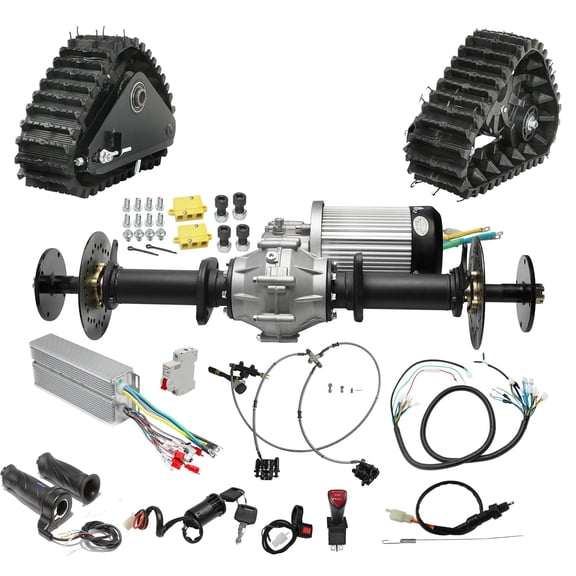 32" Rear Axle Kit with 60V 2500W DC Brushless Differential Motor & Snow Sand Tracks for DIY Project Electric Vehicle ATV UTV Quad Buggy Mini Bike Trike Racing Golf Cart Go Kart 6000RPM, 400Nm Torque