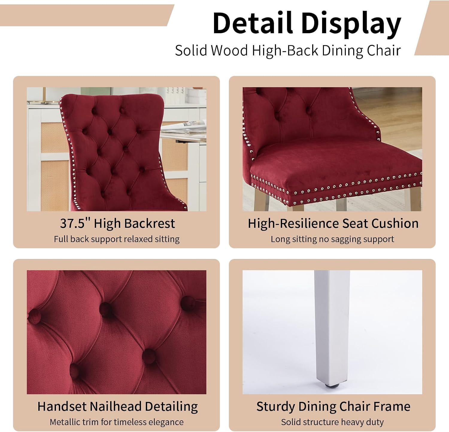 Collection Tufted Velvet Dining Chair, Nailhead Trim, Solid Wood Legs, Set of 2