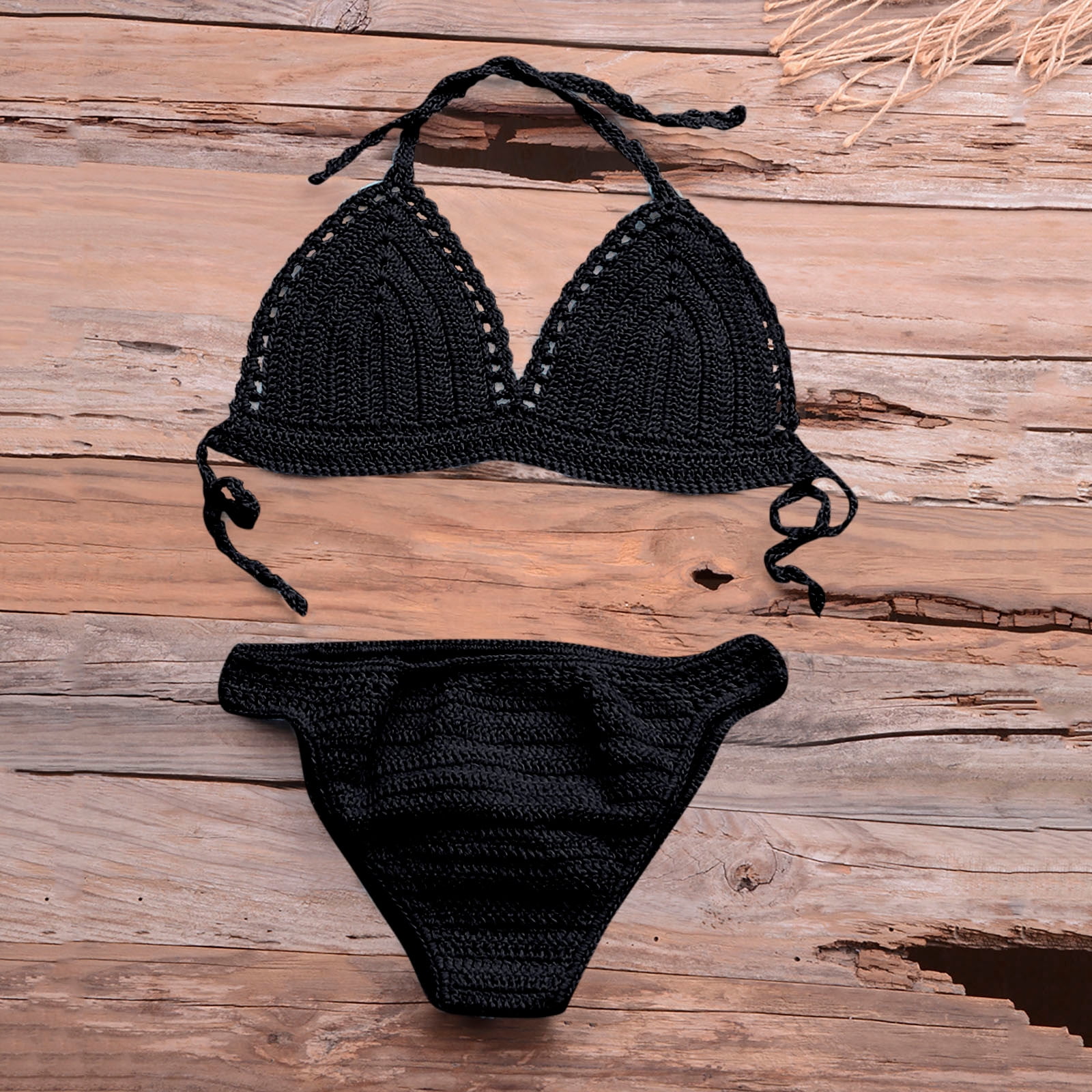 Women's Hand-Woven Hollow Fashion Bikini Top Tankinis Set S-XL