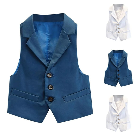 Bovxnpu Boys Suit Dress Clothes Boy's Formal Suit Vest, Boy's Button Down Jacket Collared Solid Color Waistcoat Western Tops Kids Wedding Outfit 6 Years