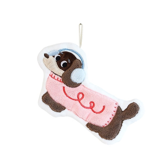 EazyTech Super Absorbent Thick Fleece Hand Towel Handkerchief with Hanging Loop - Soft Cute Dachshund Kitchen Bathroom Towel for Quick Drying & Home Decor