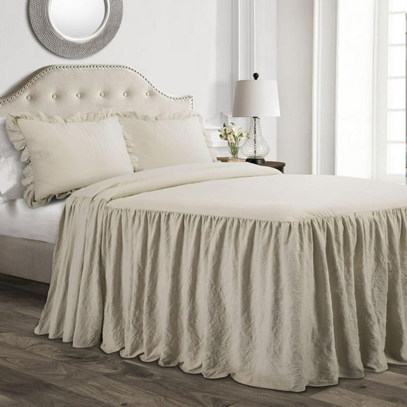 Lush Decor Ruffle Skirt Bedspread Neutral 3Pc Set Queen