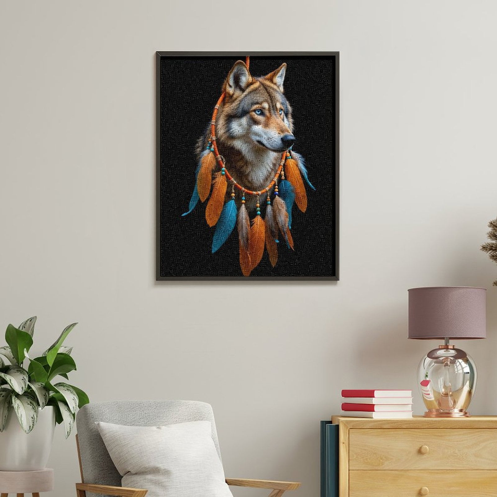 Paint By Numbers Kit for Adults Beginner - DIY Wolf Dreamcatcher Feathers Art Canvas Painting Kits for Adults, Frameless Paint By Number for Adults for Home Wall Decor 16x20 Inch