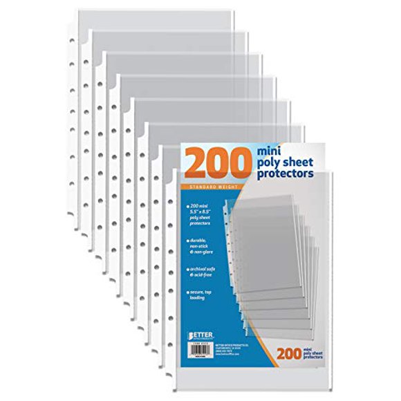 Better Office Products Mini Poly Sheet Protectors, 5.5' x 8.5', Diamond Clear, 200 Count, 200 Pack
