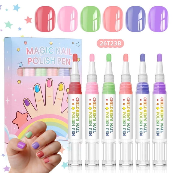 Water Based Nail Polish Pen Set, Peelable Quick Drying Nail Art Painting Pens, No UV Lamp Needed, DIY Manicure Kit For Beginner, 6 Count, 0.17 fl oz Each