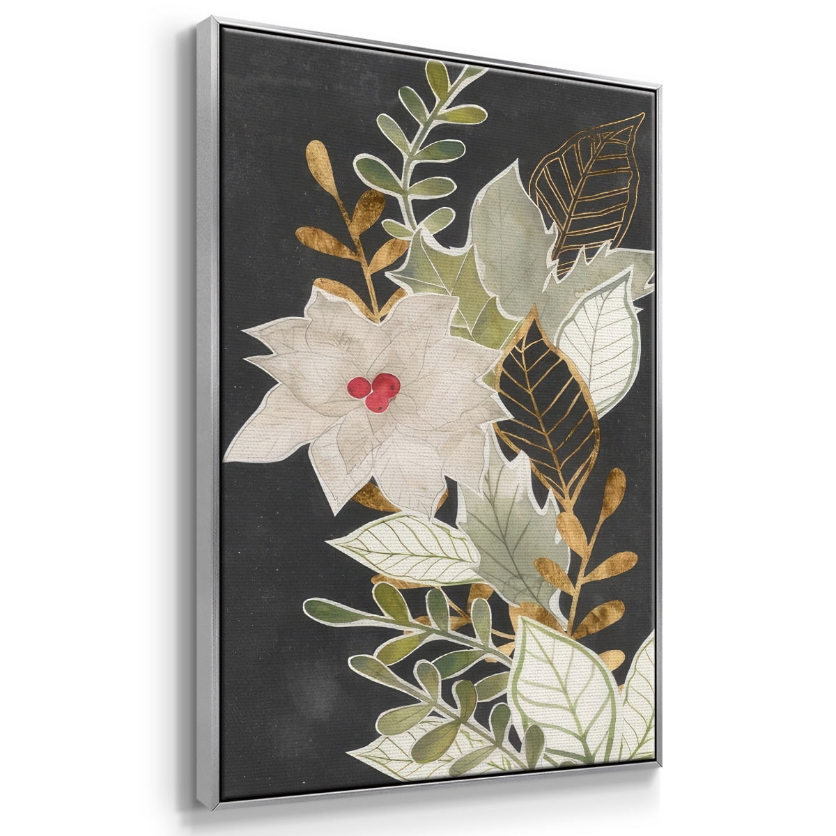 Gilded Christmas Collection B - Framed Gallery Wrapped Holiday Canvas - 25 x 37 - Silver Frame