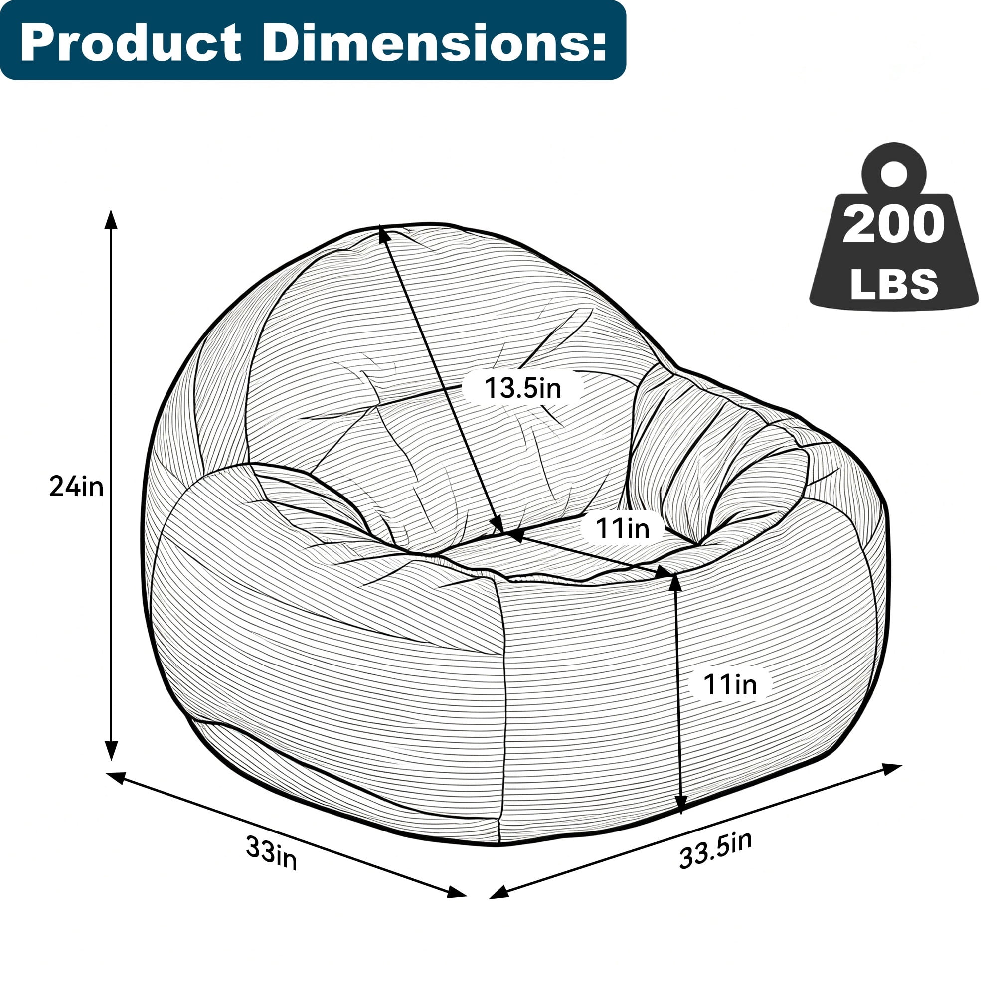 1PCS Kids Bean Bag Chair with Foam Filler, Corduroy Upholstered Bean Bag Sofa, No-Assembly Lazy Reading Chair