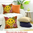thumbnail image 4 of Creowell Smiley Face Flowers Throw Pillow Cover 100% Linen for Sofa 24x24in, 4 of 5