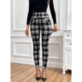 thumbnail image 5 of Women High Waist Fitted Pants, Button Decor High Stretch Trousers with Pockets for Office Back-To-School, 5 of 6