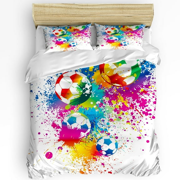 Colorful Football Paint Art Soccer Bedding Set Duvet Cover Pillowcase Kids Adult Quilt Cover Double