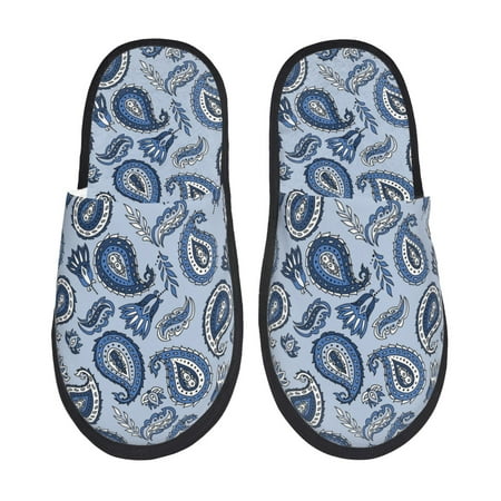 Balery Blue Paisley Pattern Vintage Slient Indoor Furry Fleece Comfort House Shoes Soft Non-Slip Home Shoes Cotton slippers House Slippers-- Medium