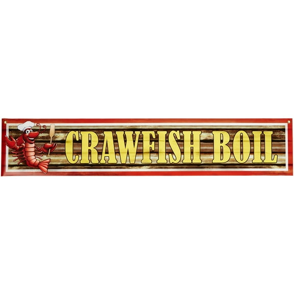 Wood Grain Vinyl Crawfish Boil Banner 12 x 5' - Party Supplies"