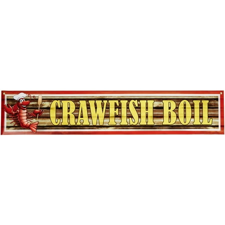 Wood Grain Vinyl Crawfish Boil Banner 12 x 5' - Party Supplies"