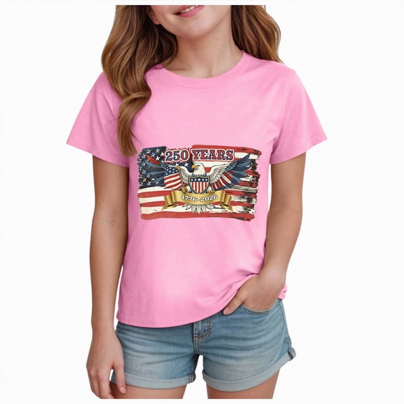 CAICJ98 USA 250th Anniversary T Shirt Boys Girls 4th of July Shirts Kids American Flag T-Shirts Toddler Patriotic Independence Day Memorial Day Tops Tees (Pink,3-4 Years)
