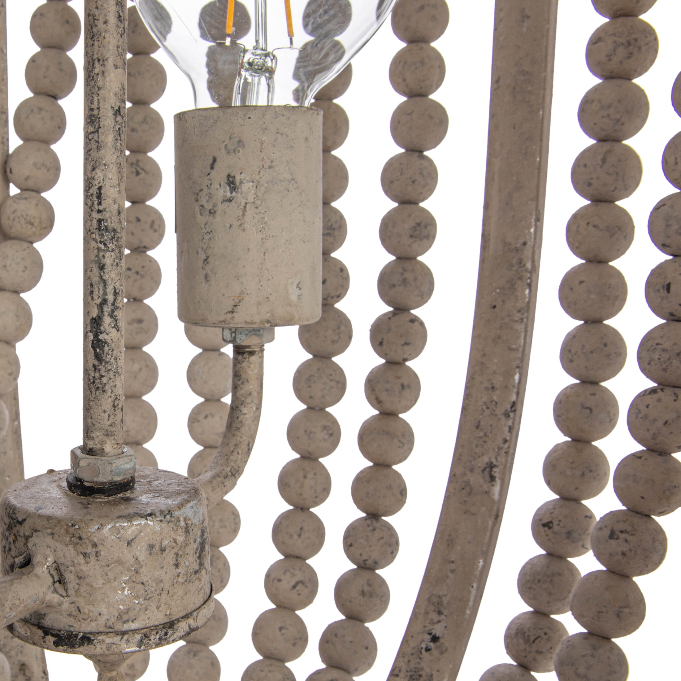 Creative Co-Op Draped Wood Bead Chandelier, Grey