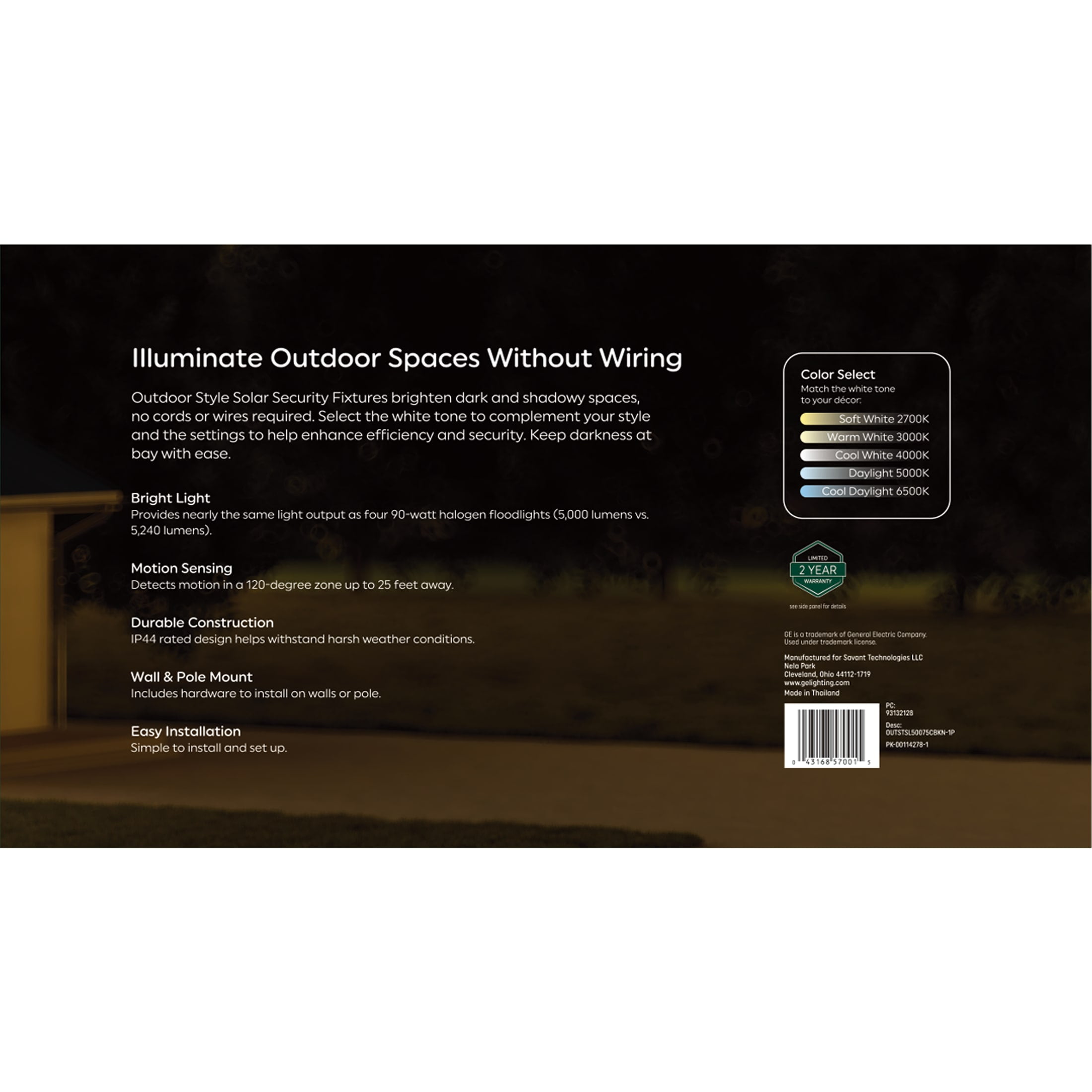 GE Outdoor Security LED Street Light, Adjustable Lights with Motion & Dusk to Dawn Sensor, Solar Light, 5000 Lumens