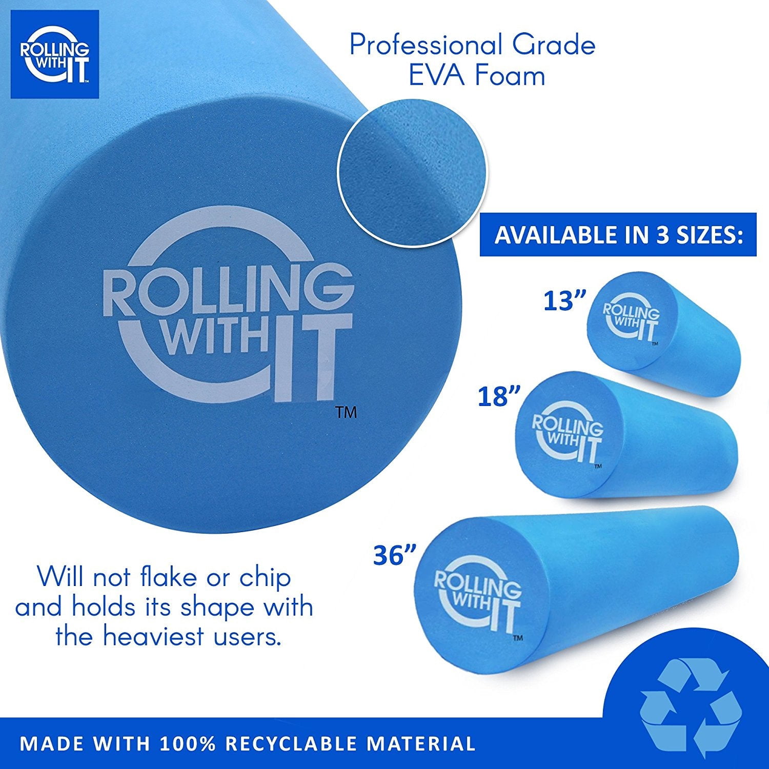 Rolling With It 13 x 6 Inch EVA Foam Roller for Physical Therapy