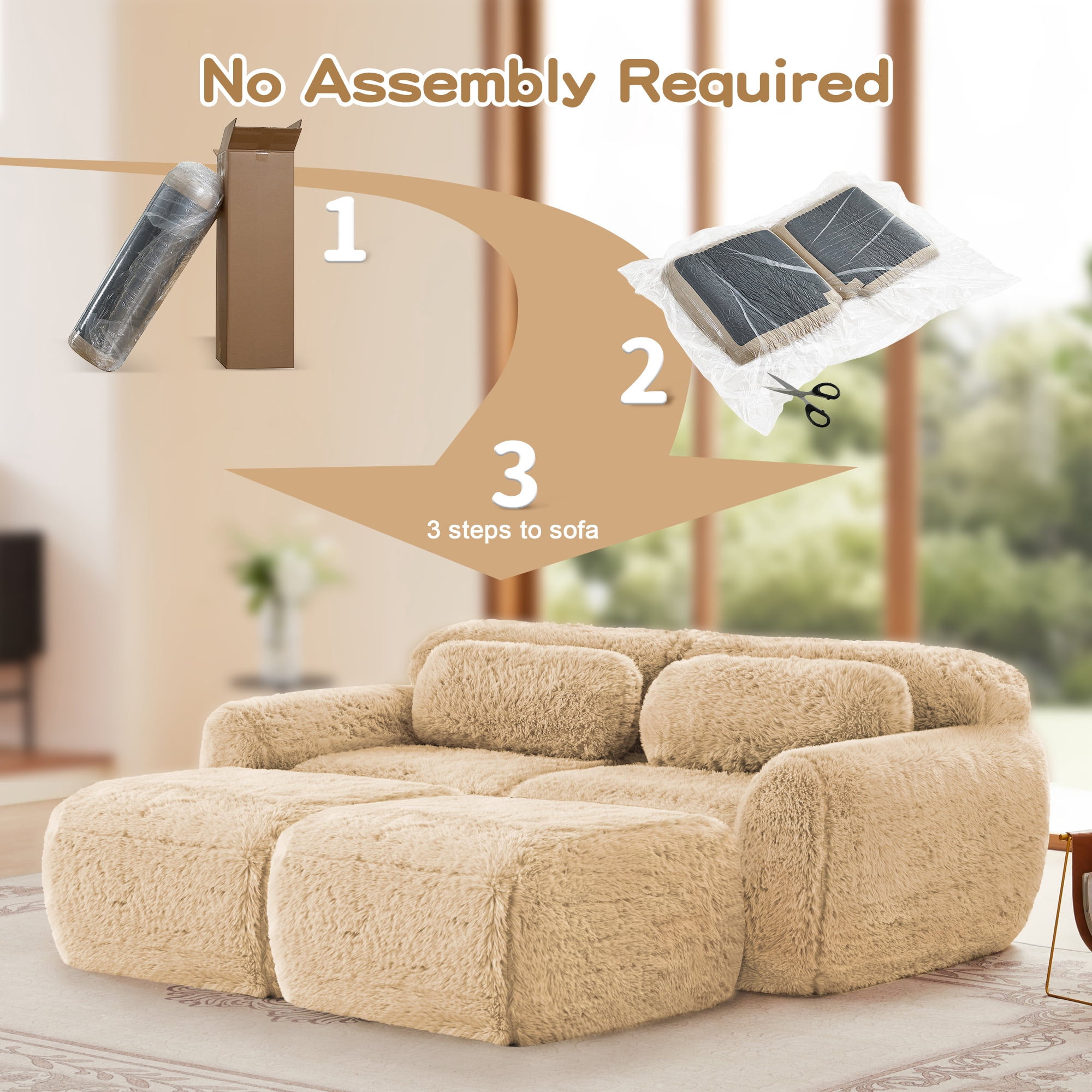 AISWORD 40" 2-Seat U-Shaped Modular Sectional with 2 Ottoman, Anti-Slip Deep Seat Cloud Sofa, Ready to Use Premium Plush Fabric Boneless Sofa with 32D High-Density Foam&Anti-Slip Bottom