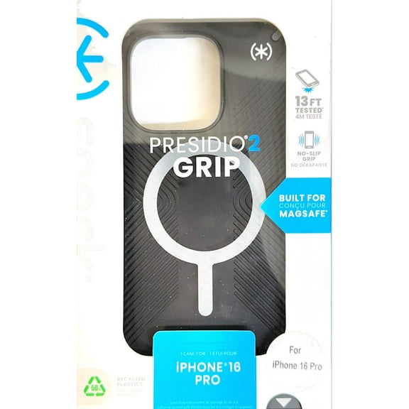 Speck Presidio2 Grip MagSafe for Apple iPhone 16 Pro Case, Black/Slate Grey