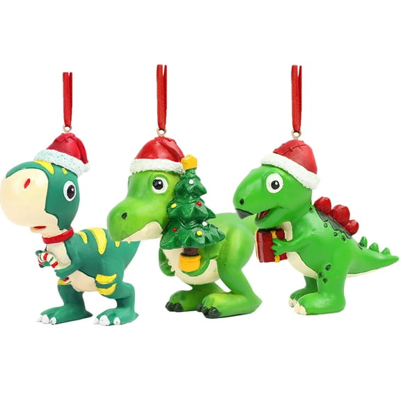 BERTDOMD 3-Piece Christmas Dinosaur Ornaments Set, Festive Xmas Hanging Pendants for Holiday Decorations