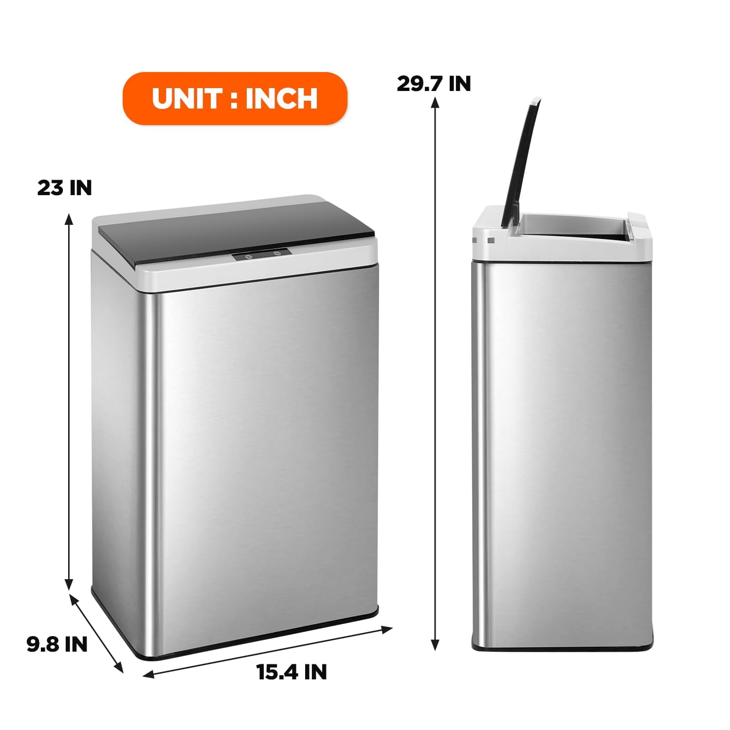 BestOffice 13 Gallon Touchless Trash Can with Lid, Stainless Steel Automatic Sensor Waste Bin