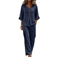 thumbnail image 2 of LEKODE Halter Neck Linen Set for Women 2 Piece Sets Ruffle Tops Flowy Set Boho Tops Casual Sets for Women Linen Pants Set Gauze Shirts V Neck Plus Size Loose Fit Slim Fit Top Airport Blue 2XL, 2 of 4