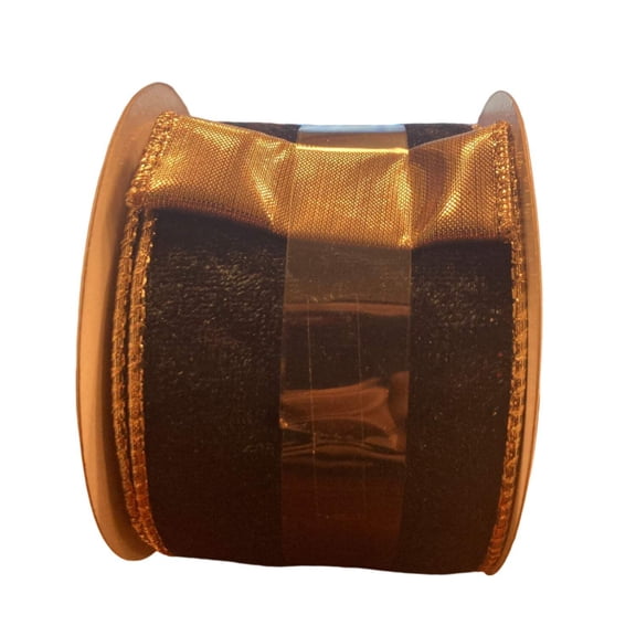 Celebrate it Christmas Black Ribbon with Gold Strips 2.5x15ft