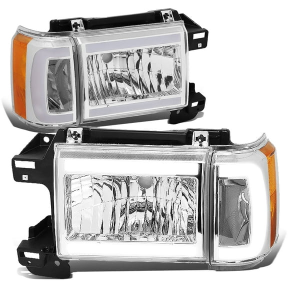DNA Motoring For 87-91 Ford F150 F250 F350 Bronco LED DRL Chrome Amber Corner Headlight Lamp Pair