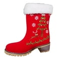 thumbnail image 6 of Snow Boots for Women Cute Christmas Tree Reindeer Embroidery Holiday Dress Plush Warm Winter Booties Lug Sole Stacked Mid Heel Pull on Mid Calf Boots, 6 of 6