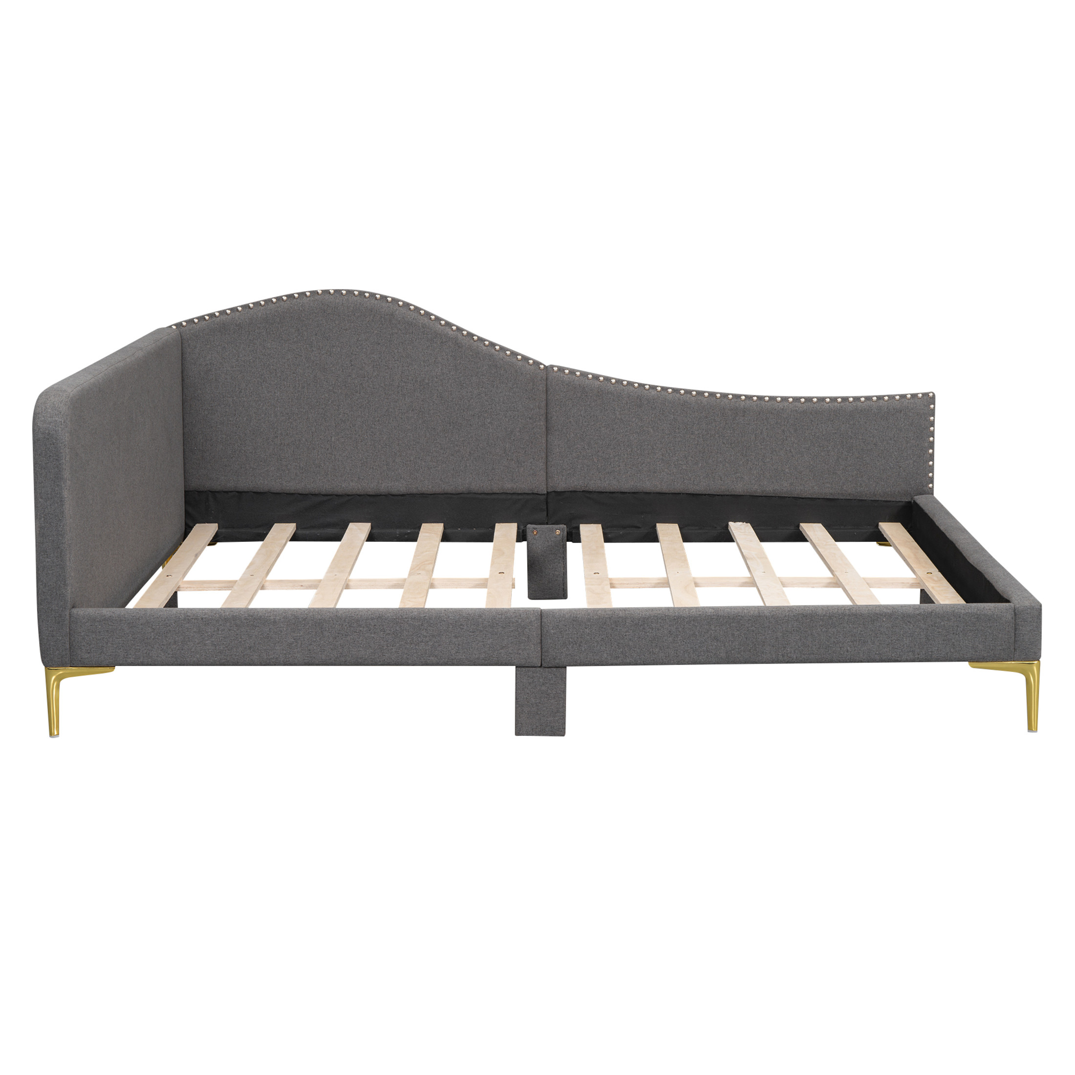Noble House Full Upholstered Daybed, Modern Linen Sofa Bed with Armrest and Backrest, Space Saving Design, Grey