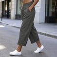 thumbnail image 6 of Cotton Linen Capri Pants for Women Elastic Waisted Straight Leg Pull On Capris with Pockets, 6 of 8