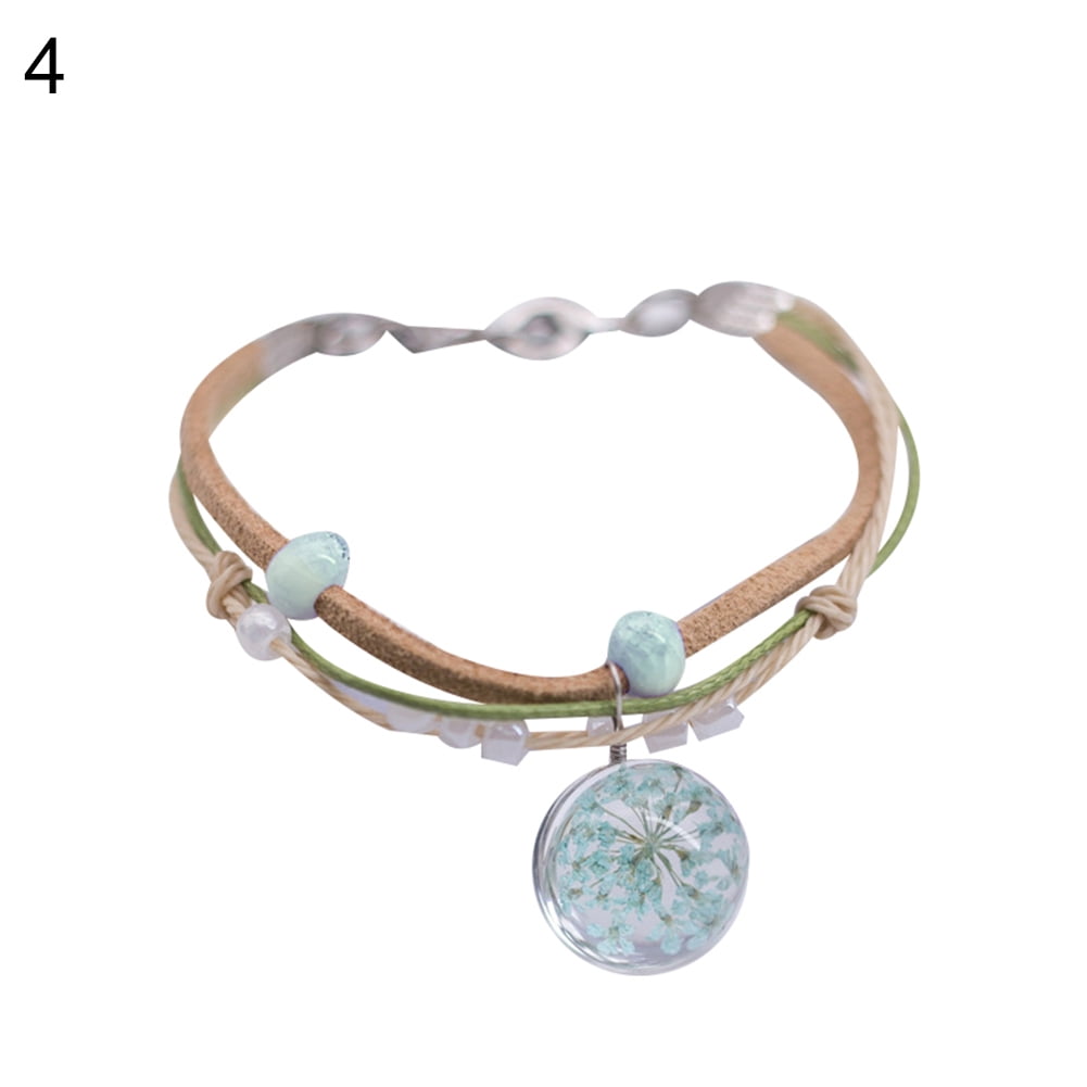 Glass Ball Bracelet Weave Lucky Flower Bracelets Handmade Woven For Women Gift 