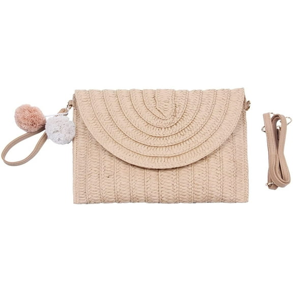 Dicasser Women’s Straw Evening Clutch Purse Summer Beach Handbag Straw Woven Envelope Bag,Light Coffee