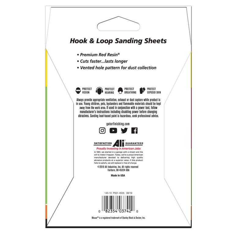 Lotfancy Sanding Sheets 60/80/120/150/220 Grit Sandpaper Assortment - 12 Holes Hook and Loop Mouse Detail Palm Sander Paper, Pack
