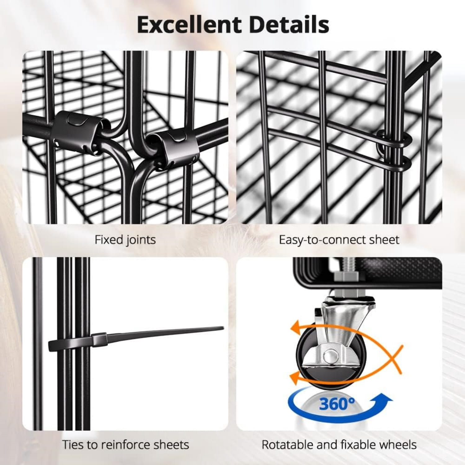 4-Tier Cat Cage 51 Inch Cat Crate Kennel Enclosure Playpen Large Metal Pet Cat Kitten Ferret Animal House Cage Indoor Outdoor with 2 Doors & 1 Hammock