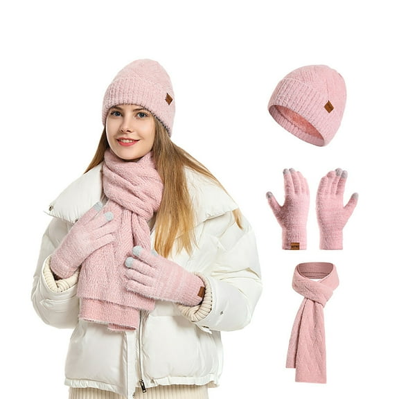 Bibifish Womens Hat Scarf Sets 3 Pc Knitted Beanies Hat Touchscreens Gloves And Long Scarves Cold Weather Hat Gloves Scarf Sets For Ladeis